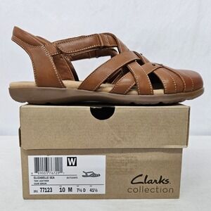 Clarks Elizabelle Sea Tan Leather Strappy Fisherman Sandals 77123 Womens 10